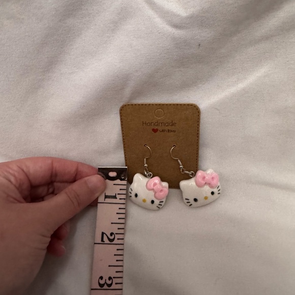 Handmade Pink Bow Hello Kitty Earrings - Picture 5 of 7